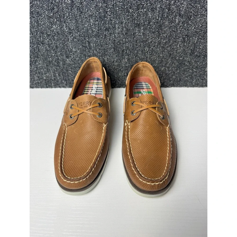 Sperry Mens A/O 2-Eye Perforated Boat Shoe Leather Sz 10M Excellent